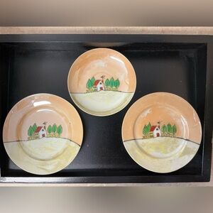 Three Vintage Plates with Rural Design